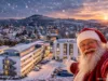 Motiv der diesjährigen Weihnachtskampagne der GGEW-Crowd: Ein Weihnachtsmann im Schneetreiben vor dem GGEW-Gebäude in Bensheim.