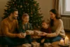 Familie unterm Weihnachtsbaum tauscht Geschenke
