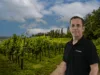 Ein Mann vor einem Weinanbaugebiet