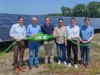V.l.n.r.: Guido Böss, Geschäftsführer ENTEGA Regenerativ GmbH, Carsten Hoffmann, Vorstand GGEW AG, Florian Grob, Bereichsleiter Erneuerbare Energien GGEW, Stamatis Stoikotidis, Projektmanager GOLDBECK SOLAR, Tobias Schüßler, COO GOLDBECK SOLAR, Marius Schmidt, Erster Stadtrat Stadt Lampertheim.